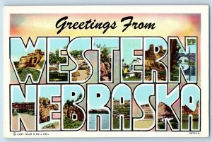 Western Nebraska Postcard Greetings Big Letters Multiview c1940 Vintage Antique