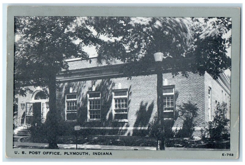 1943 Plymouth US Post Office Building Indiana IN Vintage Posted Postcard