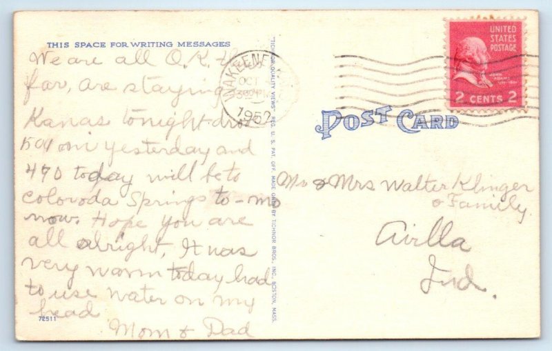 Greetings from WAKEENY, Kansas KS ~ TREGO COUNTY 1952 Linen Postcard