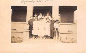 Oglesby Illinois Family on Steps Real Photo Vintage Postcard AA83782