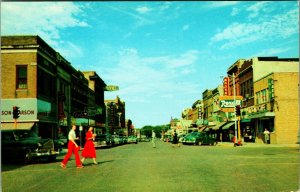 Main Street View Cars Rexall Cafe Signs Fergus Falls MN Chrome Postcard UNP