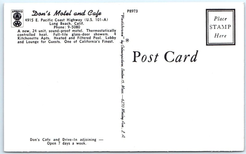 x2 LOT c1950s Long Beach, CA Don's Motel & Cafe Business Card & Postcard A67