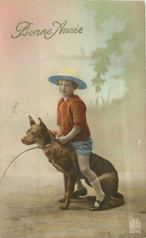 1921 Little Girl Taxidermy Dog RPPC Photo Postcard 5596
