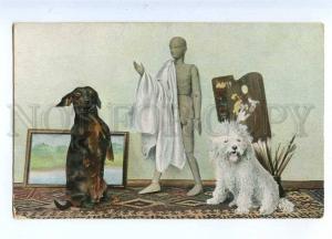 187363 Mannequin & DACHSHUND & POODLE Dogs Vintage PC