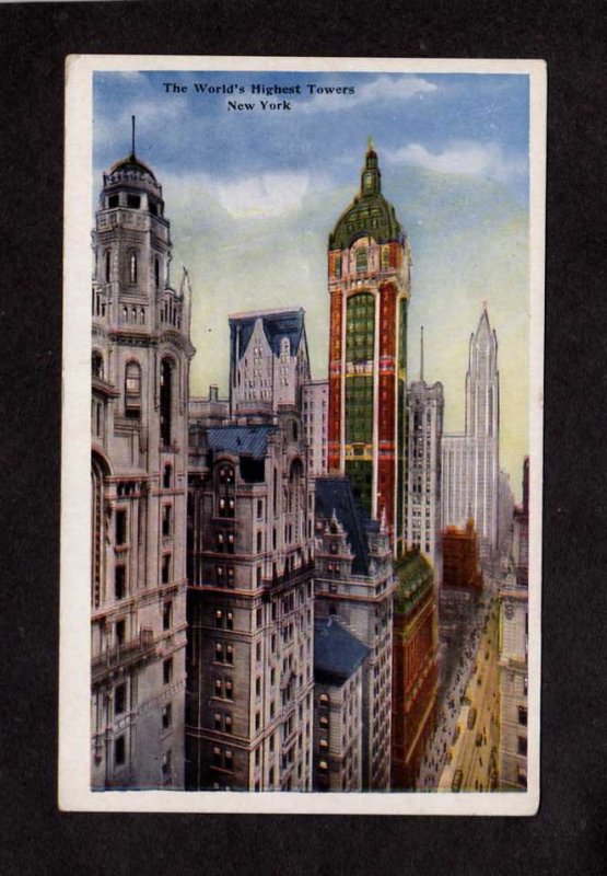 NY World's Highest Towers Skyscrapers New York City NYC Vintage Postcard