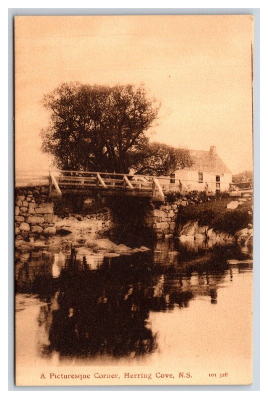 Farm House Wood Bridge Herring Cove Nova Scotia Canada UNP Sepia DB Postcard T5