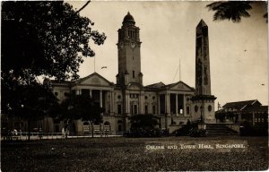 PC CPA SINGAPORE, OBELISK AND TOWN HALL, VINTAGE REAL PHOTO POSTCARD (b4403)