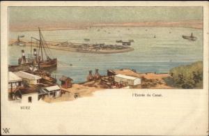 Suez Canal Entrance Ships c1900 Postcard FINE LITHO Postcard EXC COND