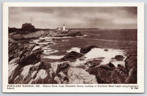 1910 Portland Harbor Maine Delano Park Elizabeth Shore Head Light PostedPostcard