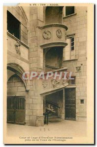 Old Postcard Riom Court and Cage stairs near the Renaissance Clock Tower