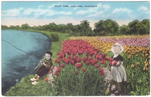 Tulip Time, Holland, Michigan, Vintage Linen Postcard, Dutch Children