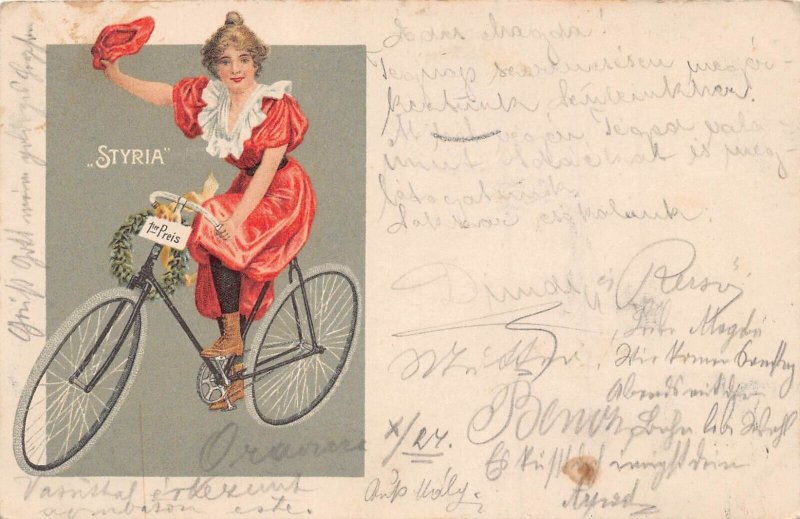 STYRIA HUNGARY~WOMAN BICYCLE RACER-1ter PREIS-FIRST PRIZE~RADFAHRRIN~POSTCARD 