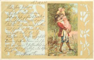 Lovely children couple 1900 art nouveau chromo postcard 