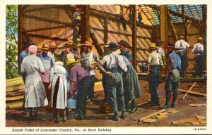 Pennsylvania Amish Folks At Barn Raising Of Lancaster County Curteich