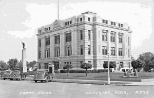 Schuyler NE Courthouse Old Cars Canon Real Photo Postcard