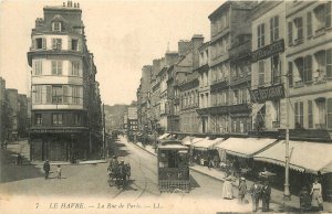 Postcard C-1910 France Trolley La Havre Trolleys Street Scene 22-13611