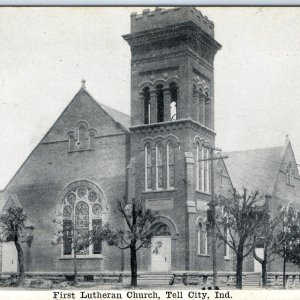 c1910s Tell City, IN First Lutheran Church Litho Photo Rare Postcard Ind A117