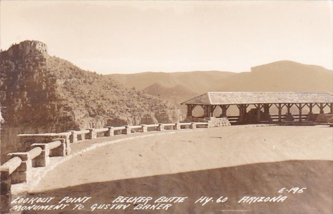 Arizona Lookout Point Belker Butte Monument To Gustav Baker Real Photo