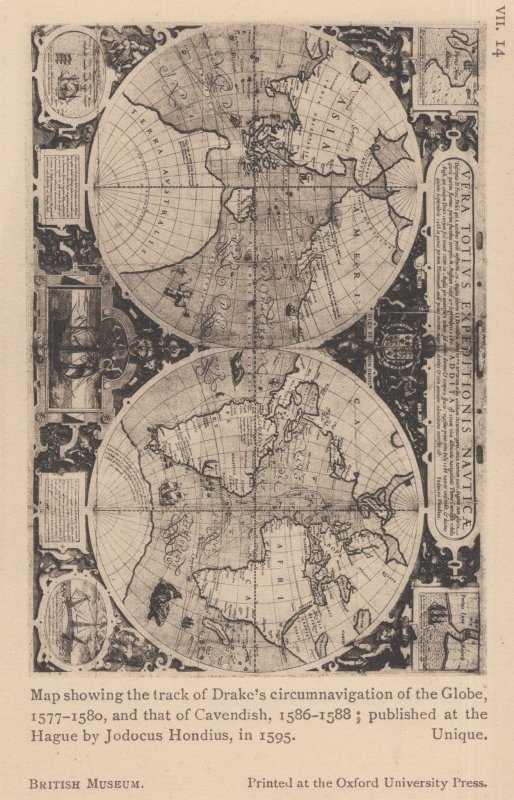 Sir Francis Drake Medieval 1500s Map Globe Antique Postcard