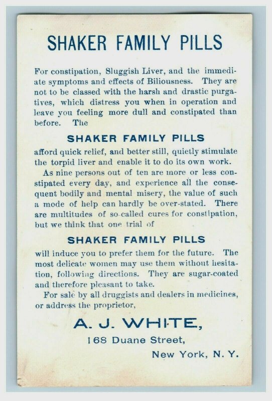 1891 Shaker Family Pills A.J. White Quack Medicine Adorable Child Bonnet P206