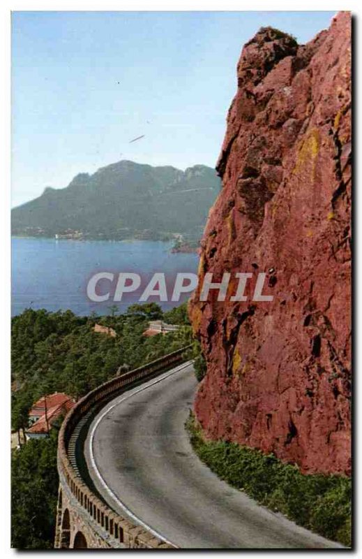 Postcard Modern cornice d & # 39or The road along the sea between Theoulas an...