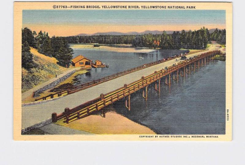 VINTAGE POSTCARD NATIONAL STATE PARK YELLOWSTONE FISHING BRIDGE YELLOWSTONE RIVE