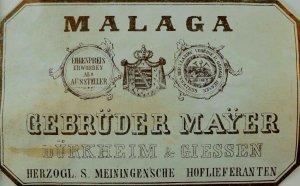 Vintage Bottle Label Malaga Gebruder Mayer Durkheim & Giessen *B