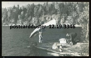 3346 - LAC DES LOUPS Quebec 1940s O'Connell Lodge Canoe. Real Photo Postcard