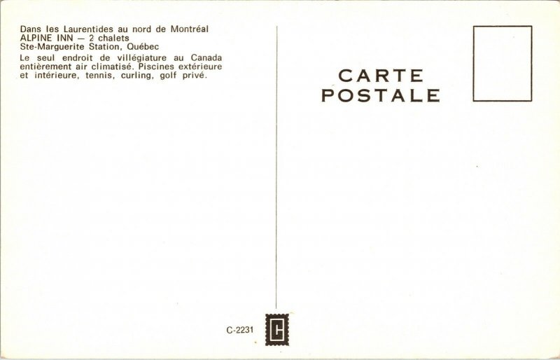 Alpine Inn 2 Chaelets Ste-Marguerite Station Quebec Canada VTG Postcard UNP  