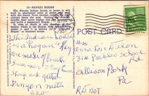 Navajo Hogan Indian House Linen New Mexico Cancel Green Washington Postcard 