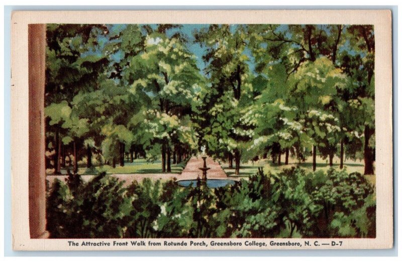 Greensboro NC, Attractive Front Walk Rotunda Porch Greensboro College Postcard