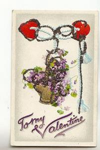 Glitter on Gold Valentine, Red Hearts,