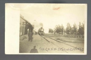 Elkton SOUTH DAKOTA RPPC c1910 DEPOT CNW RR C. & N.W. RR nr Brookings Flandreau 