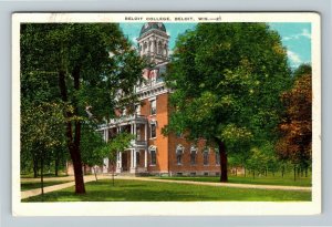 Beloit WI-Wisconsin, Beloit College, Clock Tower, Campus, Vintage c1939 Postcard