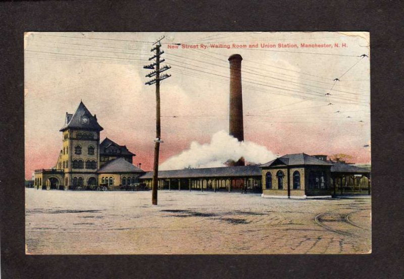 NH Union Railroad Train Station Depot Manchester New Hampshire Postcard 1908