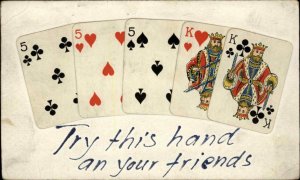 Playing Cards Gambling Full House c1910 Vintage Postcard