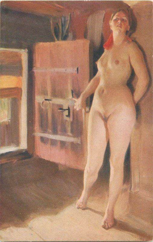 The Attic by Anders Zorn nude in art early postcard
