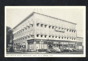 NAPOLEON OHIO DOWNTOWN WELLINGTON HOTEL OLD CARS VINTAGE POSTCARD