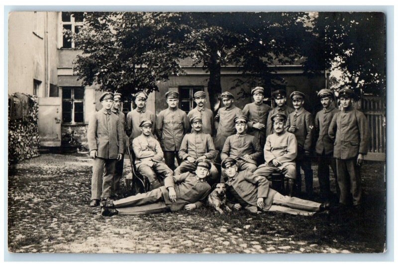 c1910's European Army Soldier With Dog WWI RPPC Photo Unposted Antique Postcard