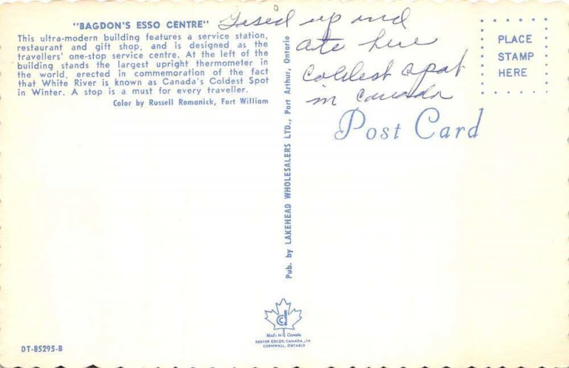 White River Canada Bagdon's Esso Centre Vintage Postcard AA59648