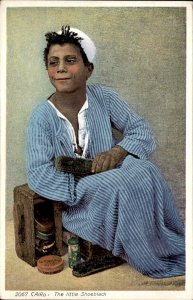 Cairo Egypt Young Boy Shoe Shiner c1900-20s Vintage Postcard