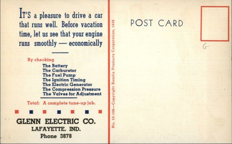 Glenn Electric Co Lafayette IN Gas Fuel Economy Linen Advertising Postcard #3