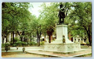 Savannah Georgia Postcard General Oglethorpe Monument First Baptist Church c1960