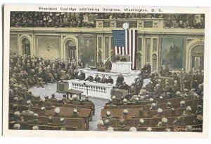 Postcard President Coolidge Addressing Congress Washington DC