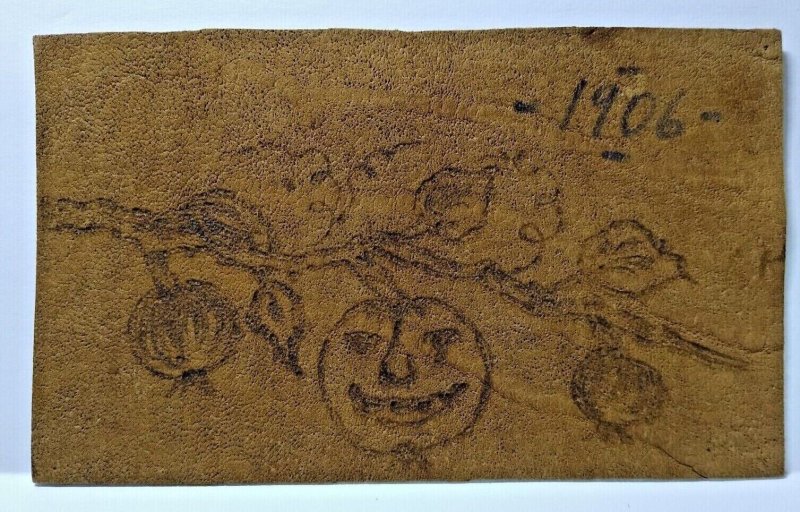 Halloween Postcard Leather Pumpkins On Vine Party Invite October 31 1906 Antique 