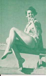 Arcade Card,Sexy Woman, 1930-40's Girl in Men's Shirt, Brunette Short Hair Legs