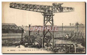 Old Postcard Brest Crane and Grand Harbor Warships
