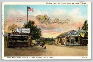 Glorieta Pass New Mexico~Old Pigeon Ranch~Stagecoach~USA Flag~Linen 1939 PC