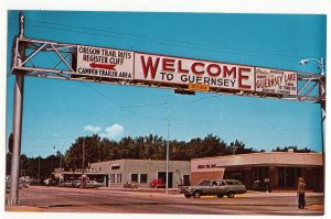 P3209 vintage postcard welcome to guernsey wyoming street scene old cars