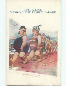 Bamforth Comic LINE OF PEOPLE AT THE BEACH AB9812